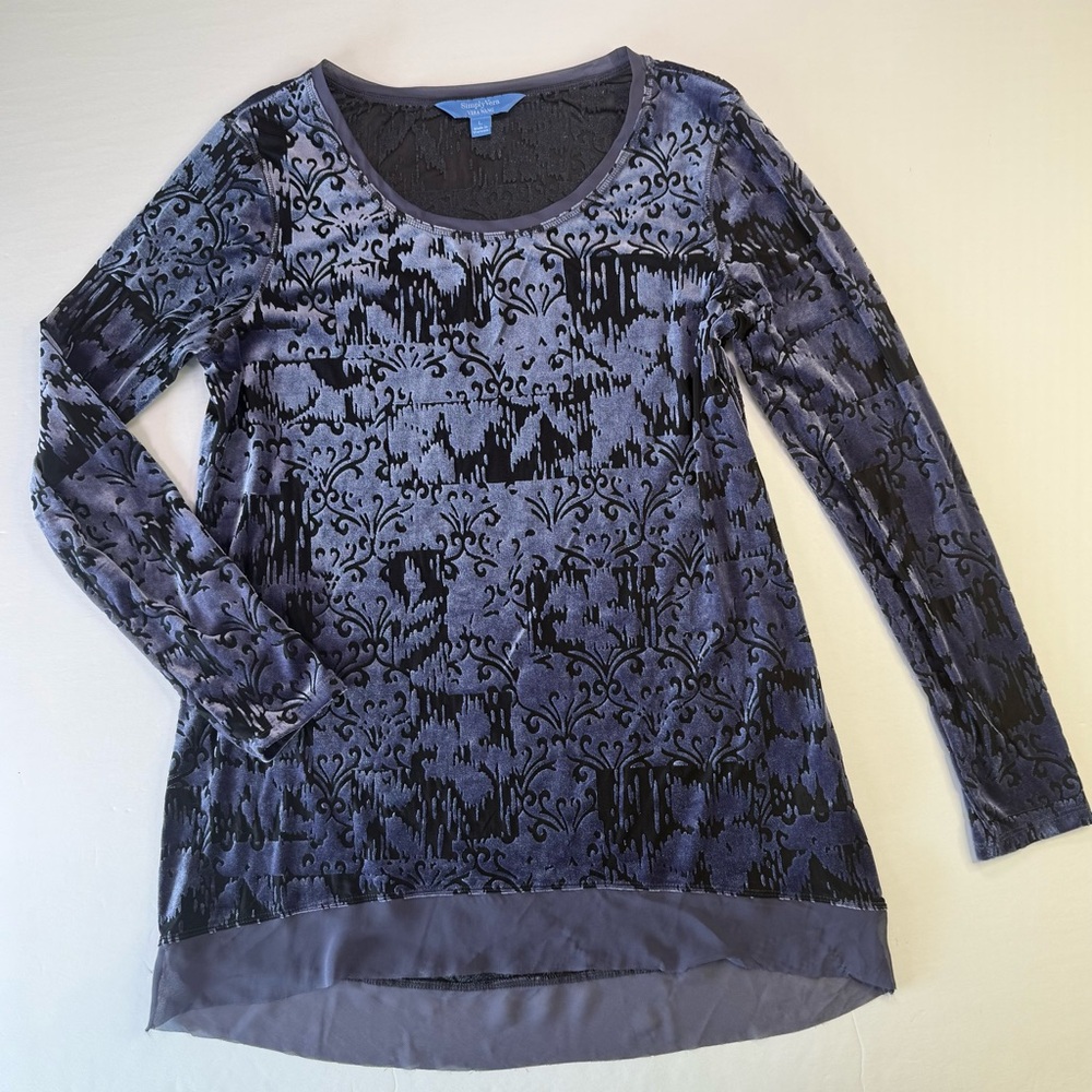 Simply Vera L purple floral velvet burnout top whimsigoth fairy grunge Holiday